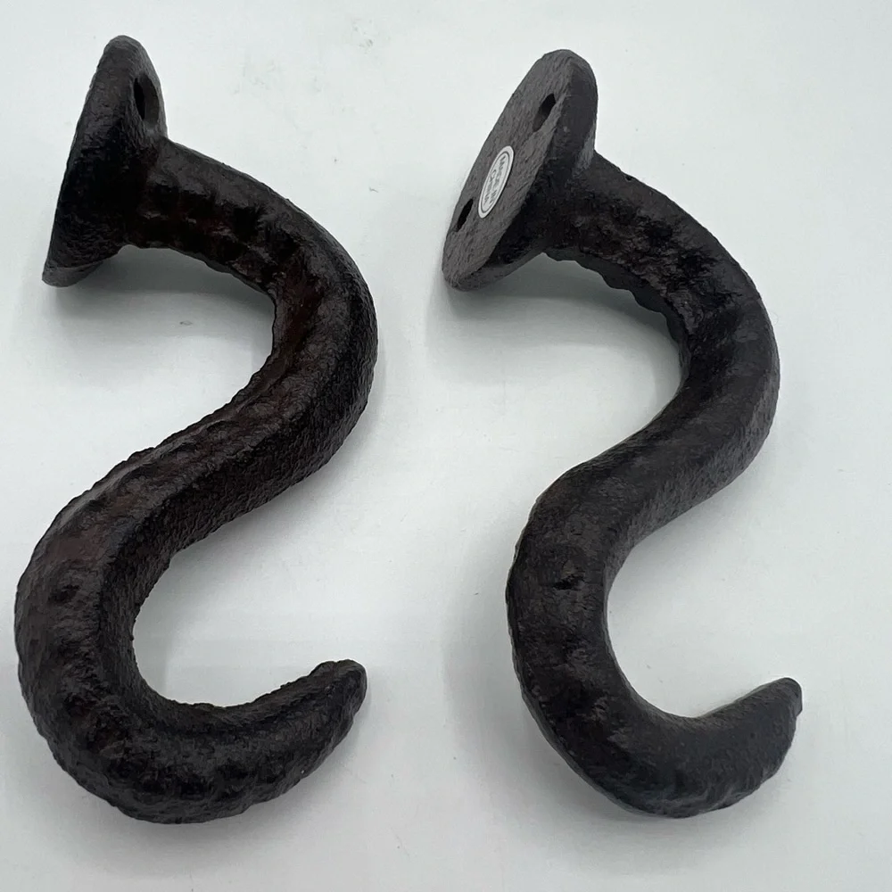 2 Brown Cast Iron Wall Hooks OCTOPUS TENTACLE, Bathroom Towel/Coat Hook Nautical